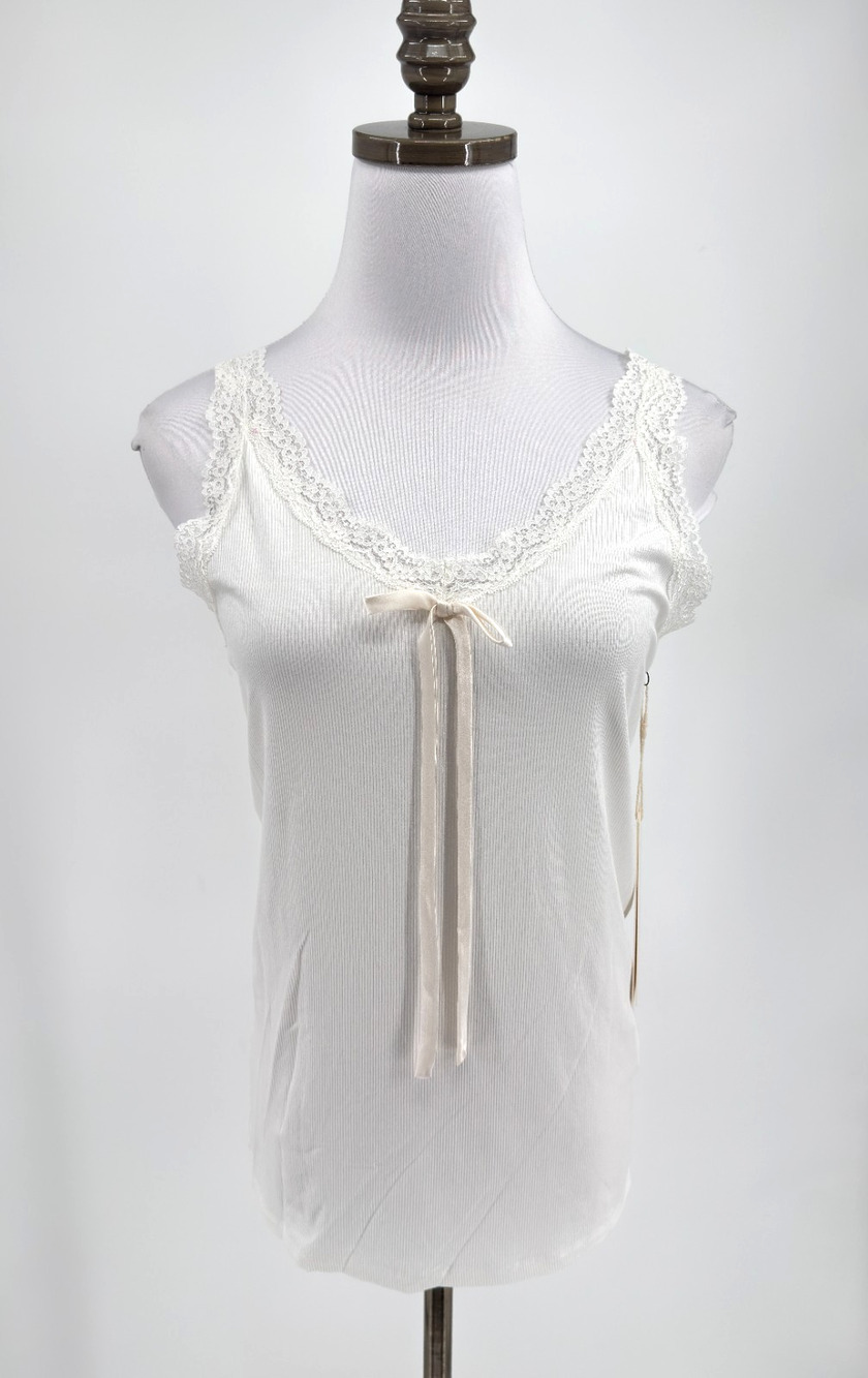 Tanner Fletcher Flo White Lace Trim Sleeveless Tank Top NEW